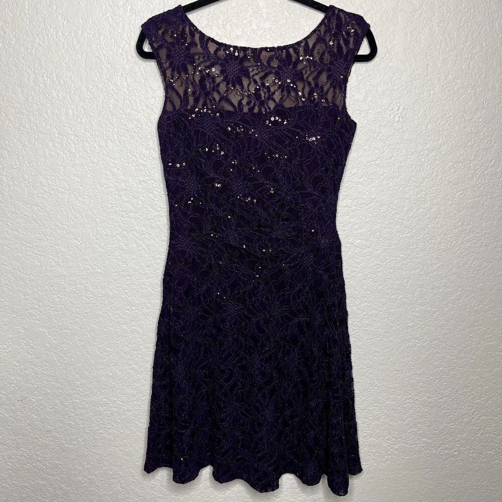 RALPH Lauren Purple Lace Overlay Sequin Dress Size 6‎